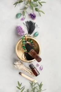 sound bowl and crystals