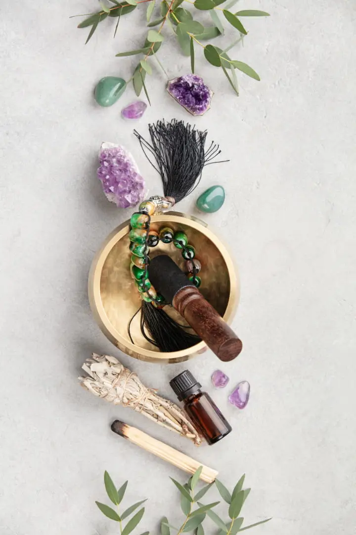 sound bowl and crystals